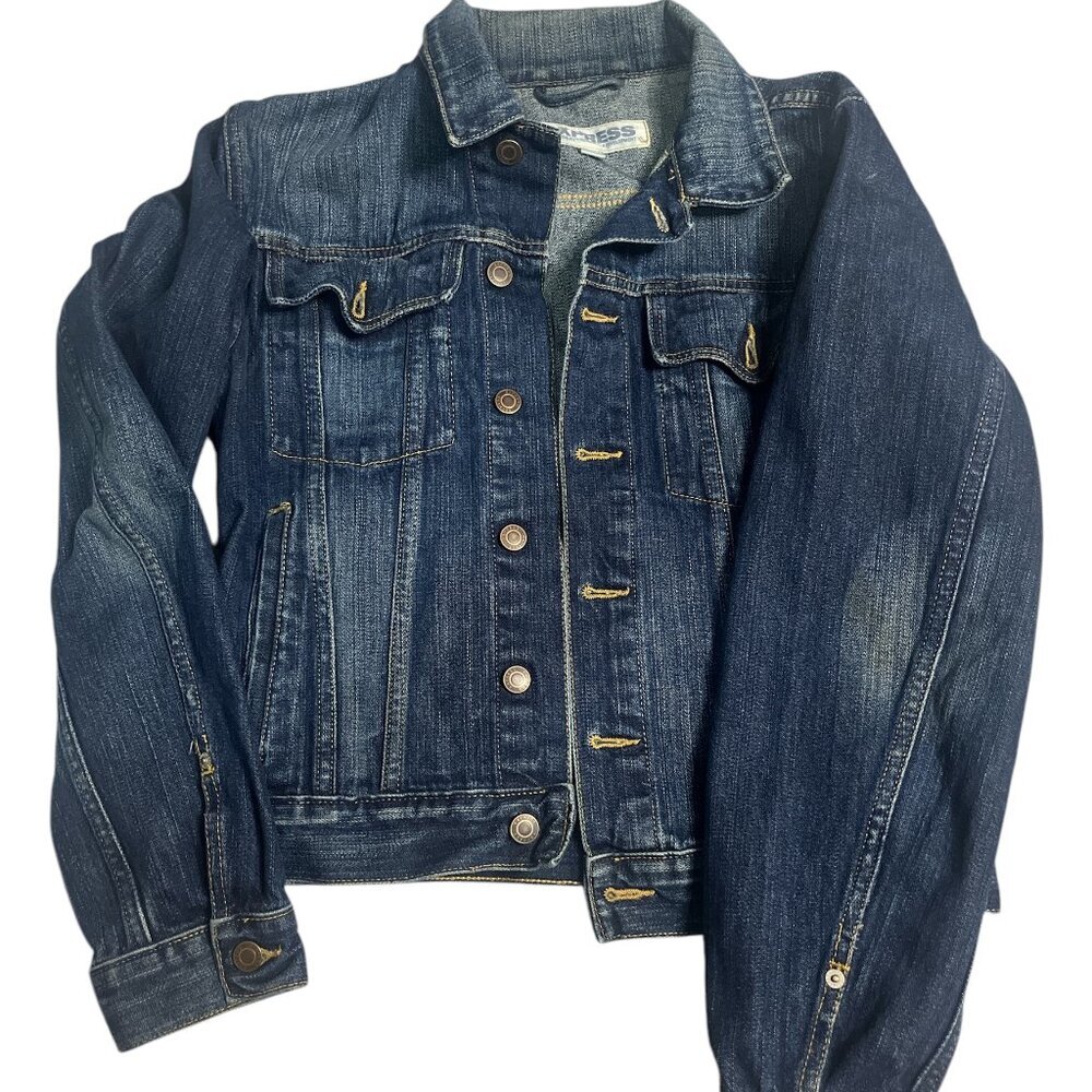 Women's Express Precision Fit Long Sleeve Cuffed Denim Jacket Size Small USED
